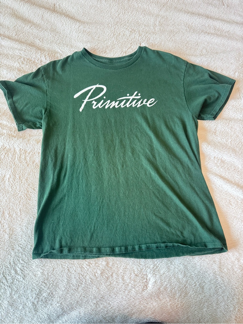 Primitive Dark Green Tee with White Script Logo